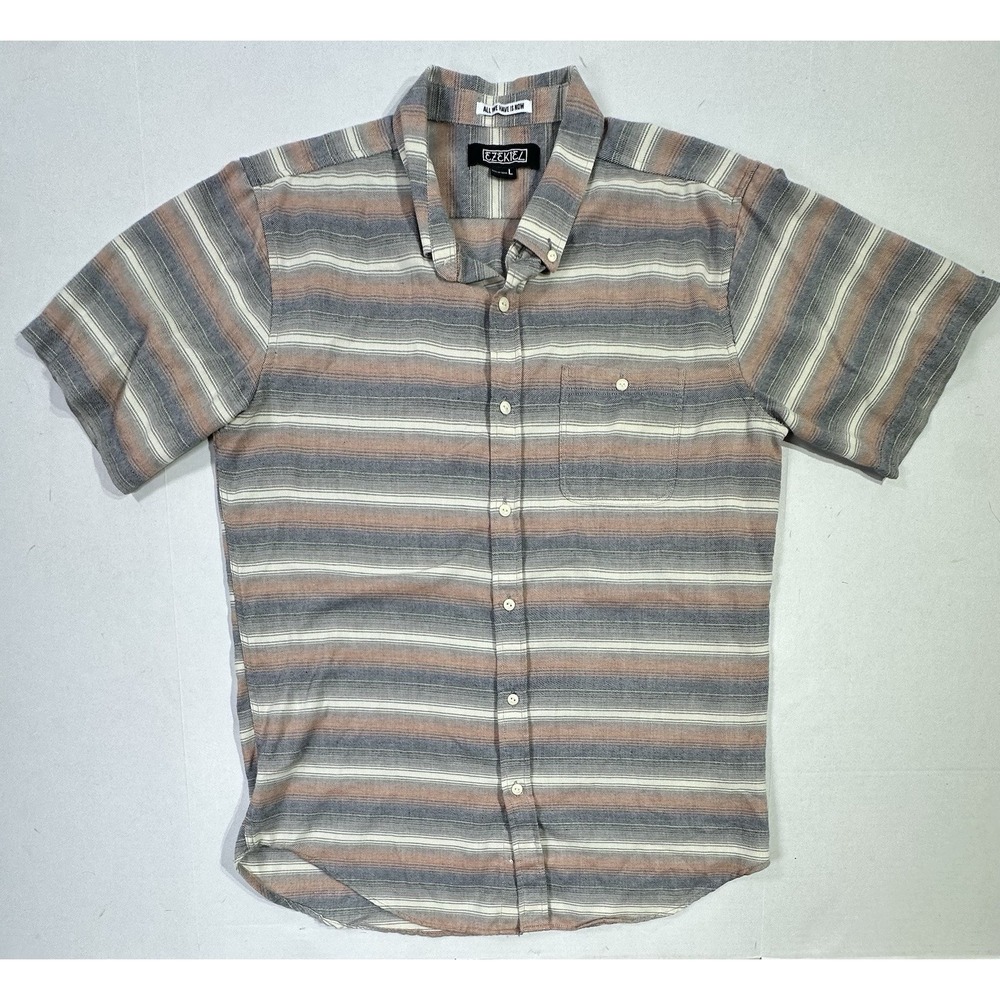 Ezekiel Men's Button Down Shirt L Striped Short Sleeve Surf Western Vibe